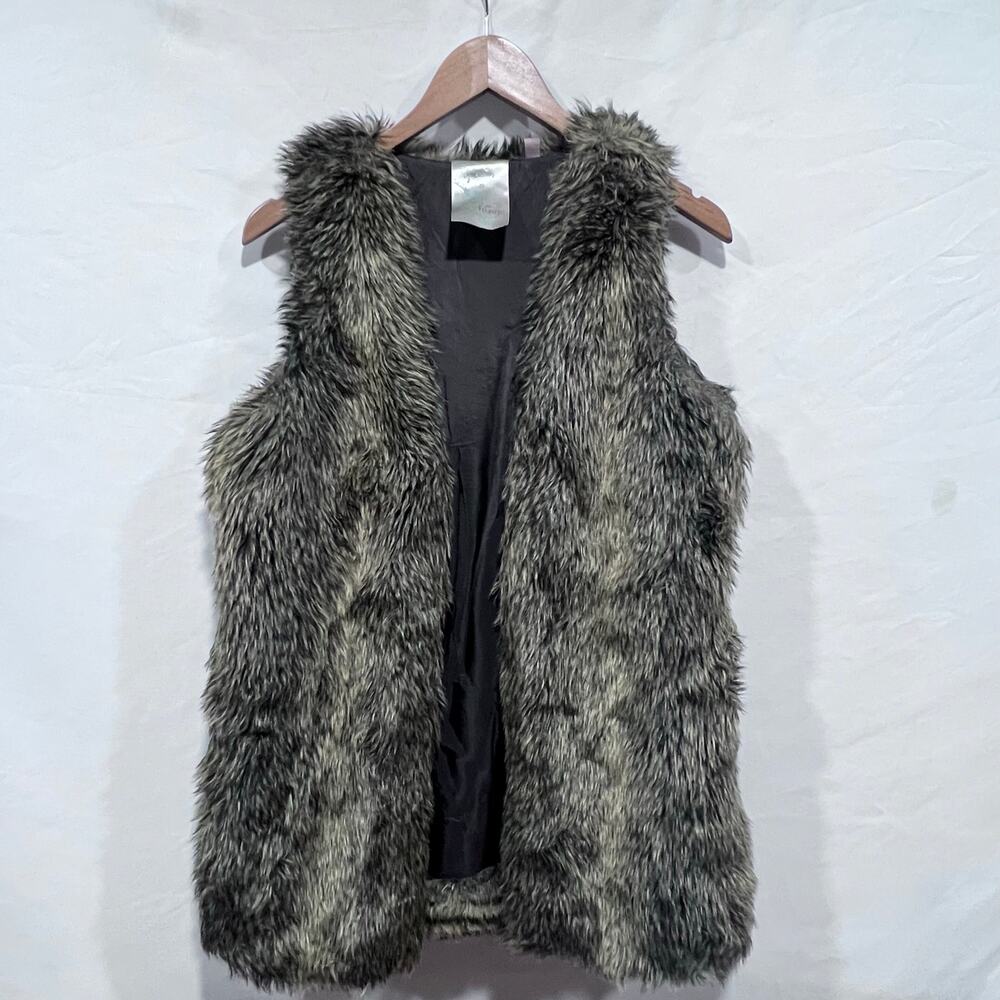 Hinge Women's Open-Front Faux Fur Vest Cardigan Size S Brown and Gold